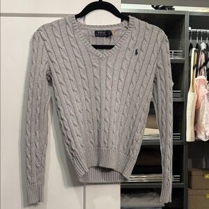 Polo by Ralph Lauren Woman’s Light Gray Cable Knit V-Neck Sweater